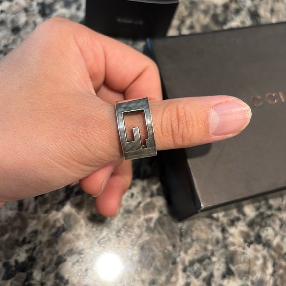 GUCCI RING Logo Flat Band Silver 925 - Picture 8 of 10